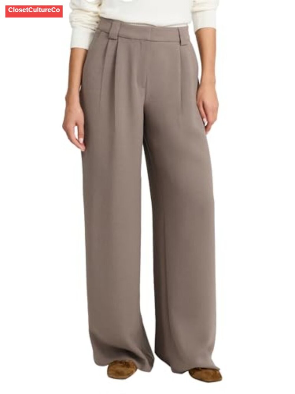 Women's Mid-Rise Relaxed Wide-Leg Trousers Stretch Twill Curvy Fit Workwear - Picture 1 of 5